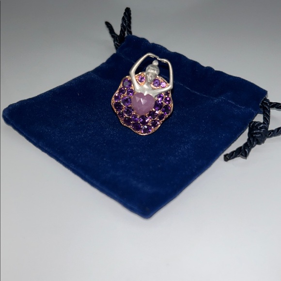 Genuine Amethyst Matte Sterling Rose Gold Accent Ballet Dancer Designer Ring - Picture 7 of 8